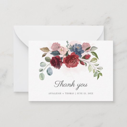 Carte De Correspondance Budget Burgundy Floral Greenery Wedding (Devant)