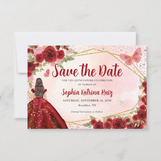 Carte De Correspondance Budget Burgundy Princesse Quinceañera Enregistrer (Devant)