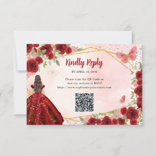 Carte De Correspondance Budget Burgundy Red Gold Floral Princess QR RSVP