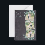Carte De Correspondance Budget Chalkboard Green Photo Mariage Merci<br><div class="desc">Envoyer des notes de remerciement à vos amis et votre famille de votre mariage avec ces cartes de remerciement rustique avec eucalyptus, photo moderne et cartes de remerciement. Customisez ces cartes de remerciement de mariage avec vos photos de mariage préférées, ainsi que vos messages et noms personnels. Ces cartes de...</div>