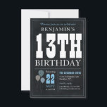 Carte De Correspondance Budget Chic 13e anniversaire tableau noir Balloon<br><div class="desc">Rustique Vintage Chalkboard Blanc Bleu Bleu 13e anniversaire Invitation de fête</div>