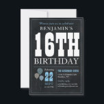 Carte De Correspondance Budget Chic 16e tableau de bord bleu 16e anniversa<br><div class="desc">Rustique Vintage Chalkboard Blanc Bleu Bleu 16e anniversaire Invitation de fête</div>