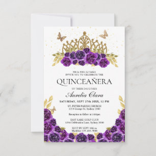Carte De Correspondance BUDGET Chic Purple Floral Or Tiara Quinceanera