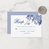 Carte De Correspondance BUDGET Classique Bleu Blanc Floral Mariage RSVP (Devant/Arrière en situation)