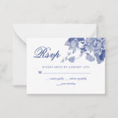 Carte De Correspondance BUDGET Classique Bleu Blanc Floral Mariage RSVP (Devant)