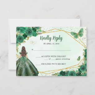 Carte De Correspondance Budget Emerald Green Gold Floral Princess RSVP