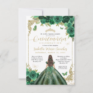 Carte De Correspondance Budget Emerald Green Gold Princess Quinceañera