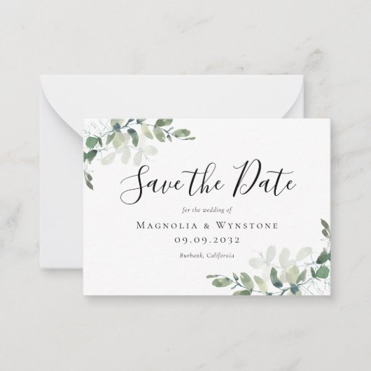 Carte De Correspondance BUDGET Eucalyptus Aquarelle Mariage Enregistrer La (Devant)