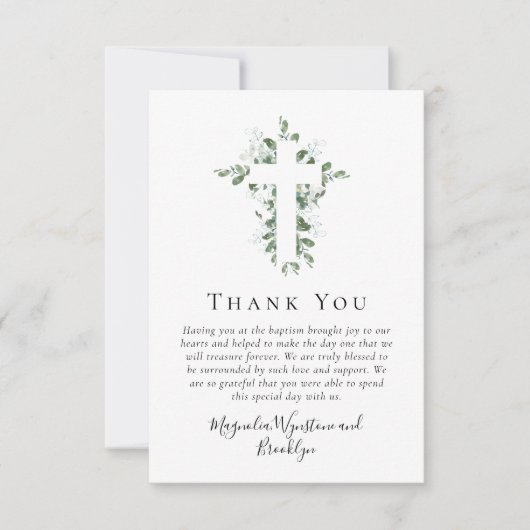 Carte De Correspondance BUDGET Eucalyptus Baptême Merci Note (Devant)