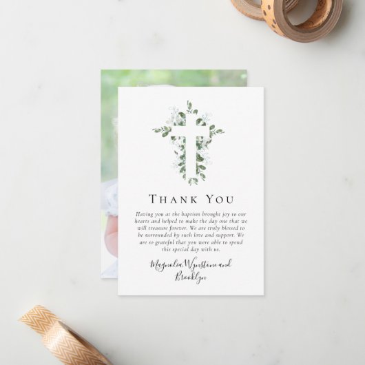 Carte De Correspondance BUDGET Eucalyptus Baptême Merci Note (Devant/Arrière en situation)