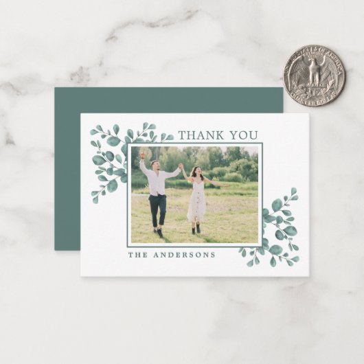 Carte De Correspondance Budget Eucalyptus Merci photo Mariage (Devant/Arrière en situation)