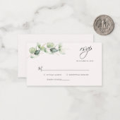 Carte De Correspondance Budget Eucalyptus quitter verdure Mariage RSVP car (Devant/Arrière en situation)