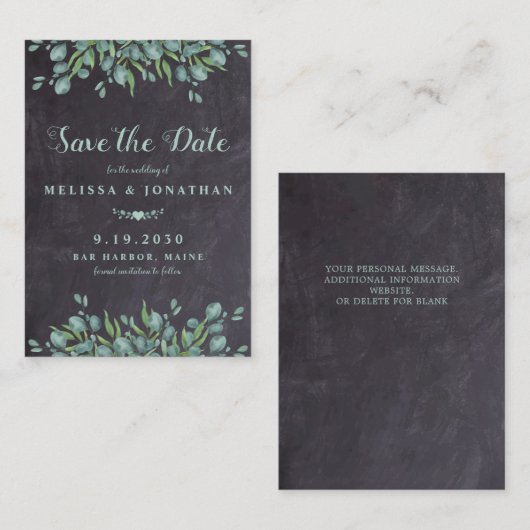 Carte De Correspondance Budget Eucalyptus Rustique Enregistrer La Date (Devant / Derrière)