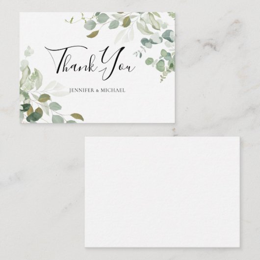 Carte De Correspondance BUDGET Eucalyptus Vert Mariage Merci Note (Devant / Derrière)