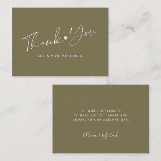 Carte De Correspondance Budget fern vert mariage merci script (Devant / Derrière)