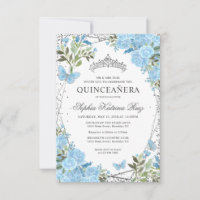Budget Floral Dusty Bleu Argent Tiara Quinceañera
