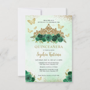 Carte De Correspondance Budget Floral Emerald Gold Tiara Quinceañera