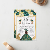 Carte De Correspondance Budget Floral Emerald Green Charra Quinceanera (Devant/Arrière en situation)