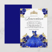 Carte De Correspondance BUDGET Glam Blue robe Floral 15e Quinceañera (Devant / Derrière)