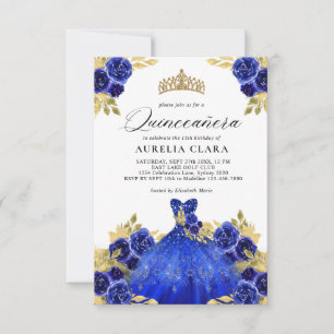 Carte De Correspondance BUDGET Glam Blue robe Floral 15e Quinceañera