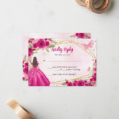 Carte De Correspondance Budget Magenta Hot rose or Floral Princesse RSVP (Devant/Arrière en situation)
