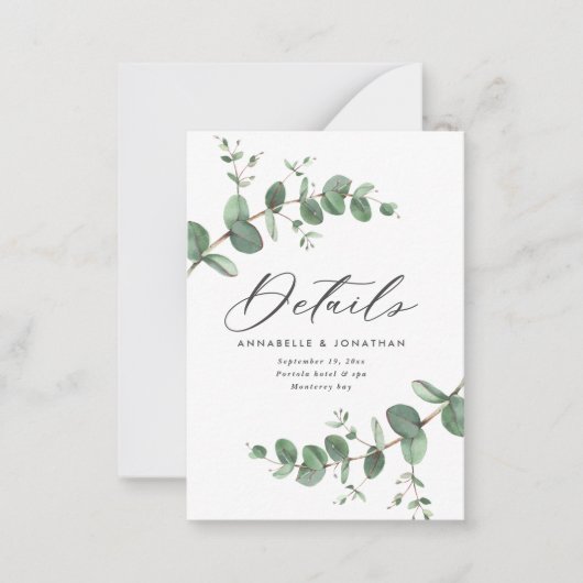 Carte De Correspondance budget mariage eucalyptus détails verts (Devant)