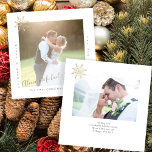 Carte De Correspondance Budget MINI taille 2 photos Noël jeunes mariés<br><div class="desc">Merry moderne minimaliste et marié nouveau Mr et Mrs mariage mariés 2 photos personnalisées simple Noël MINI taille carte modèle avec un style signature manuscrit tendance faux script de calligraphie or et un flocon de neige doré.                 Facile à personnaliser des deux côtés avec votre texte et vos images.</div>