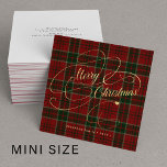 Carte De Correspondance Budget MINI TAILLE Joyeux tartan plaid de Noël<br><div class="desc">Elégant faux script or simple texte et signature personnalisé rouge vert plaid motif tartan non photo vacances carré BUDGET MINI carte de note de taille avec enveloppes.</div>