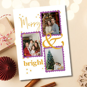 Carte De Correspondance Budget Moderne Violet & Or 3 Photo Joyeux & Lumine