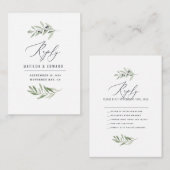 Carte De Correspondance budget Olive minimum aquarelle sauge mariage répon (Devant / Derrière)