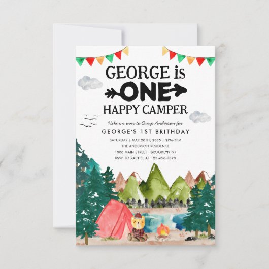 Carte De Correspondance Budget ONE Happy Camper Woods Camping 1er annivers (Devant)