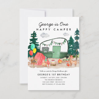 Carte De Correspondance Budget ONE Happy Camper Woods Camping 1er annivers