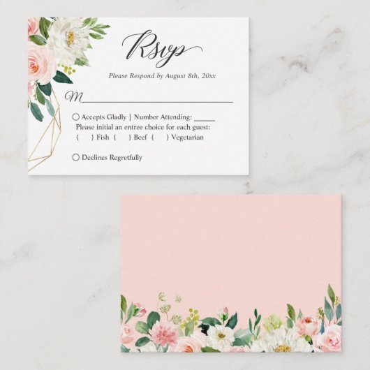 Carte De Correspondance Budget Petite Mariage RSVP | Fleurs roses blanches