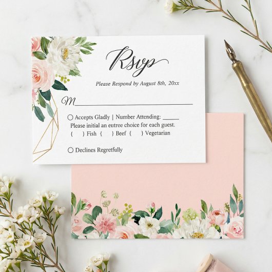 Carte De Correspondance Budget Petite Mariage RSVP | Fleurs roses blanches