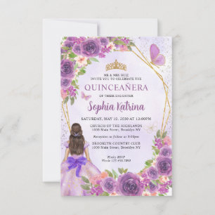 Carte De Correspondance Budget Purple Gold Floral Princess Quinceañera