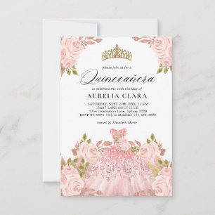 Carte De Correspondance BUDGET Rosegold Robe rose Floral 15e Quinceañera