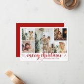 Carte De Correspondance BUDGET Rouge Joyeux Noël Coeur Script 5 Photo (Devant/Arrière en situation)