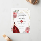 Carte De Correspondance Budget Ruby Rouge Floral Géométrique Quinceañera (Devant/Arrière en situation)