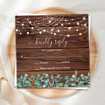 Carte De Correspondance Budget Rustic Bois Chaîne Lumières Mariage RSVP<br><div class="desc">Invitations amis et famille à votre mariage avec ces budget élégant mais rustique bois avec des lampes à cordes et eucalyptus invitation de mariage et des cartes rsvp. Ces cartes de mariage RSVP sont dotées d'élégantes lampes à cordes blanches sur le bois de la grange avec un design botanique de...</div>