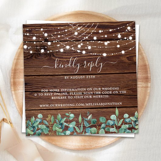 Carte De Correspondance Budget Rustic String Lights QR Code Wedding RSVP