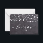 Carte De Correspondance Budget Rustique Chalkboard Chaîne Lumières Merci<br><div class="desc">Envoyer des notes de remerciement à vos amis et à votre famille de votre mariage avec ces ardoises rustiques en damier avec des lampes à cordes. Customisez ces cartes de remerciement mariage avec votre message personnel. Ces cartes de remerciement uniques en ardoise mariage vous feront une impression durable, vos invités,...</div>