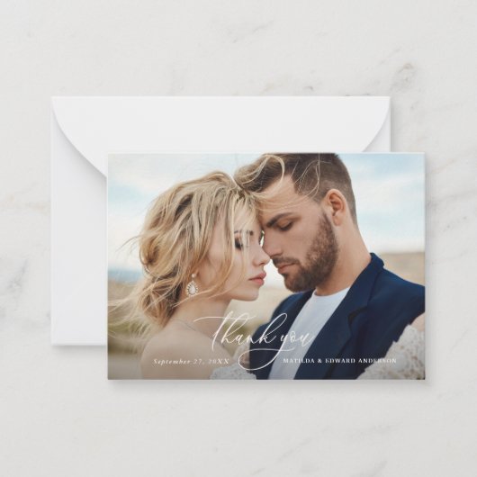 Carte De Correspondance budget Rustique élégant mariage merci botanique (Devant)