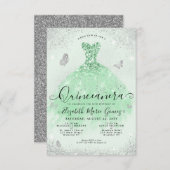 Carte De Correspondance Budget Sage Green Silver Parties scintillant Gown  (Devant / Derrière)