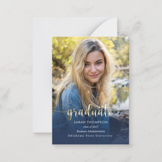Carte De Correspondance Budget Script Navy Blue Photo Collage Graduation (Devant)