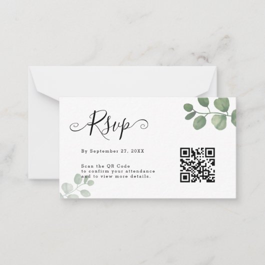 Carte De Correspondance BUDGET Simple Eucalyptus QR Code RSVP Mariage (Devant)
