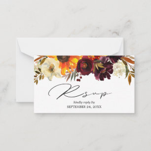 Carte De Correspondance Budget Sunflower & Bourgogne Floral 2SM Repas RSVP