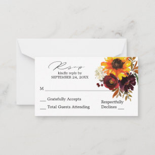 Carte De Correspondance Budget Sunflower & Bourgogne Floral SM Pas de repa
