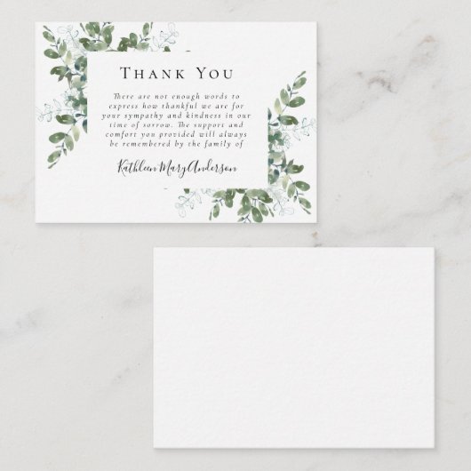 Carte De Correspondance BUDGET Sympathie Eucalyptus Funérailles Merci Note (Devant / Derrière)