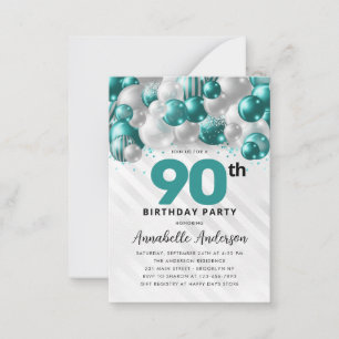 Carte De Correspondance Budget Turquoise Ballons d'argent Parties scintill