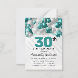 Carte De Correspondance Budget Turquoise Green Silver Balloon Parties scin